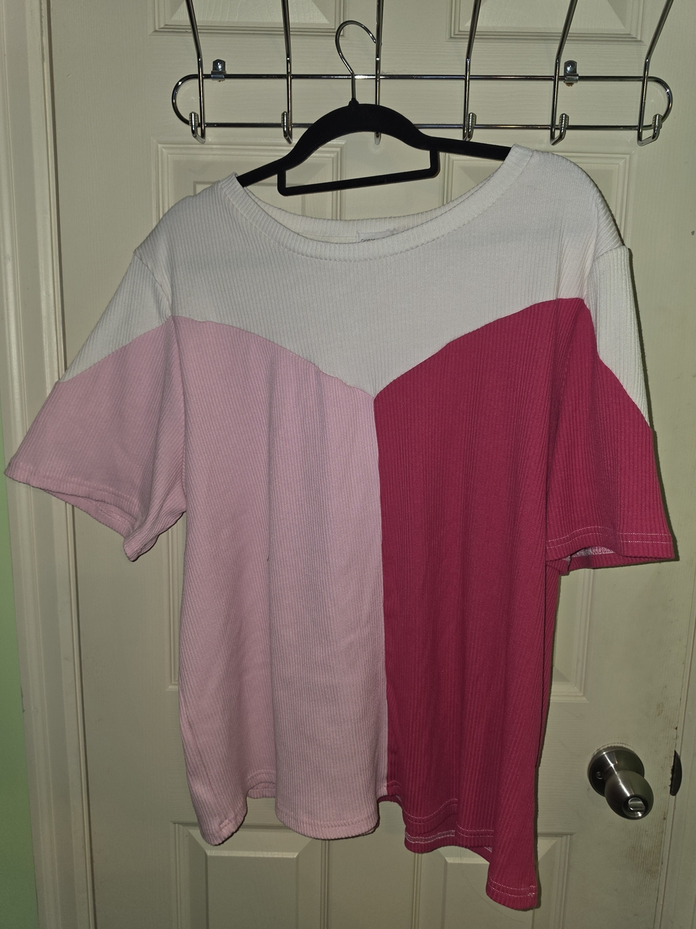 Chic Soul Ribbed Tee - Cream & Light Pink